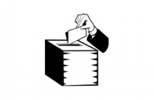 hand placing a ballot into a ballot box