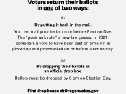 Voters return their ballots in one of two ways: By putting it back in the mail; or By dropping their ballots in a drop box.